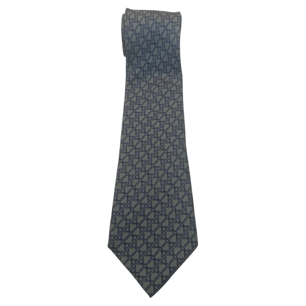 Hermes blue design 100% silk tie made in France Nieman Marcus